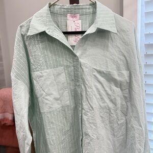 Pink Lily Mint Green Multi Striped Button-Up Top